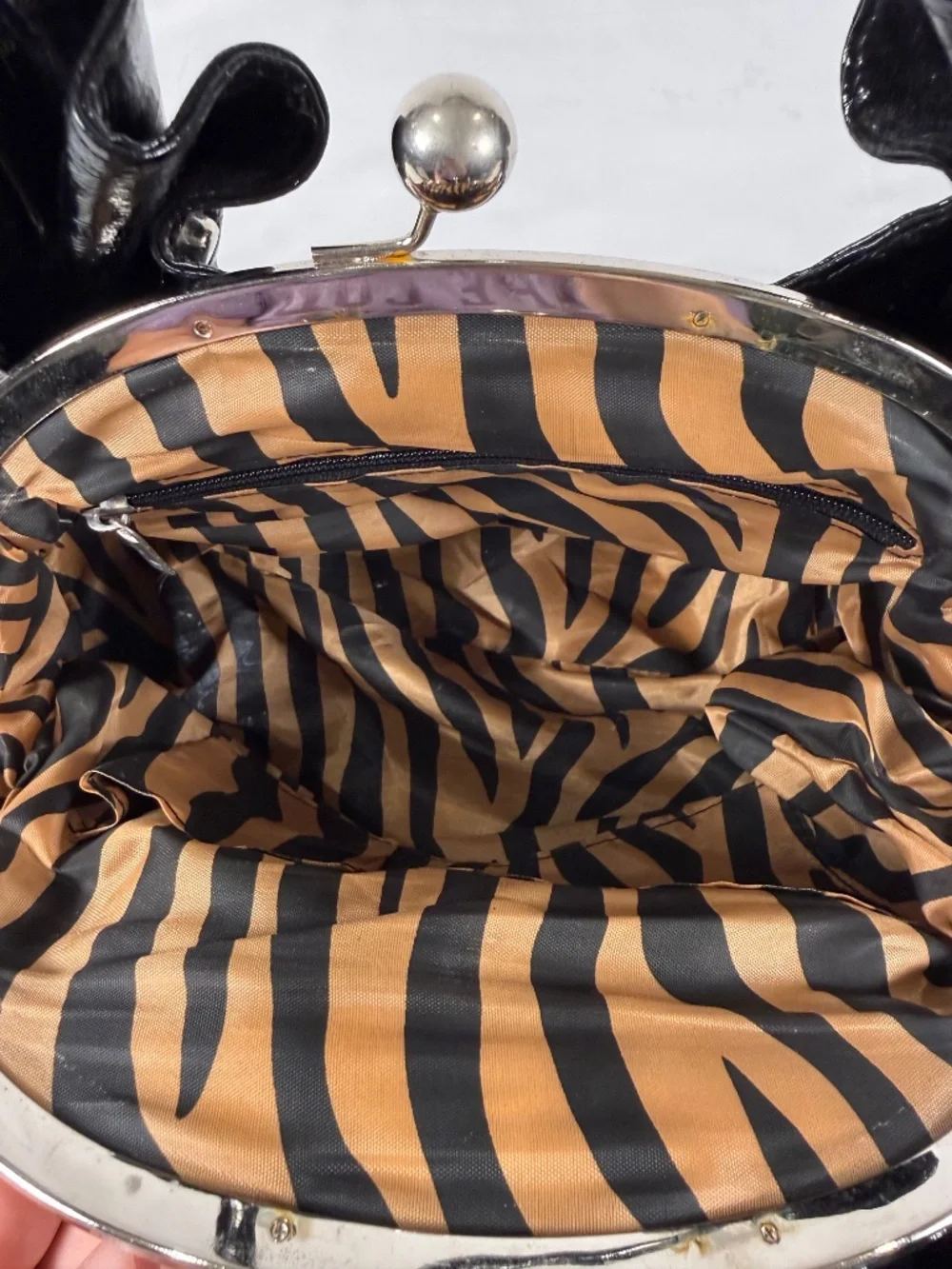 Y2K Zebra Print Kiss Lock Satchel Glam Statement Handbag